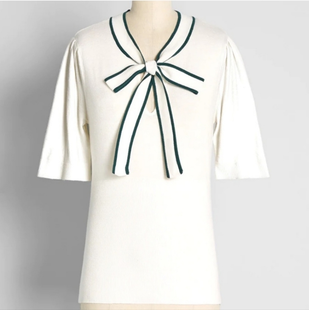 Modcloth 'Bow' Thyself Tie-Neck Knit Top New! Size Large